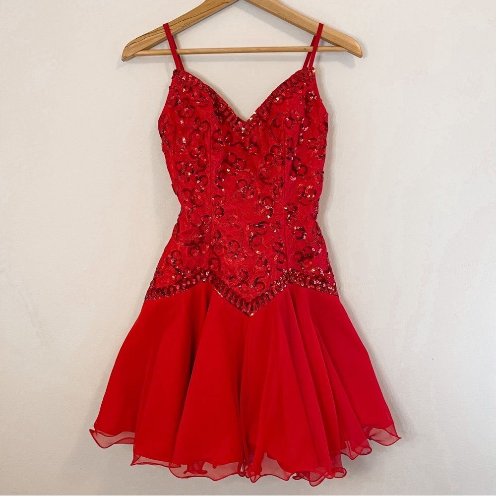 Vintage Mike Benet Formals Red‎ Sequin Prom Dress Size 6